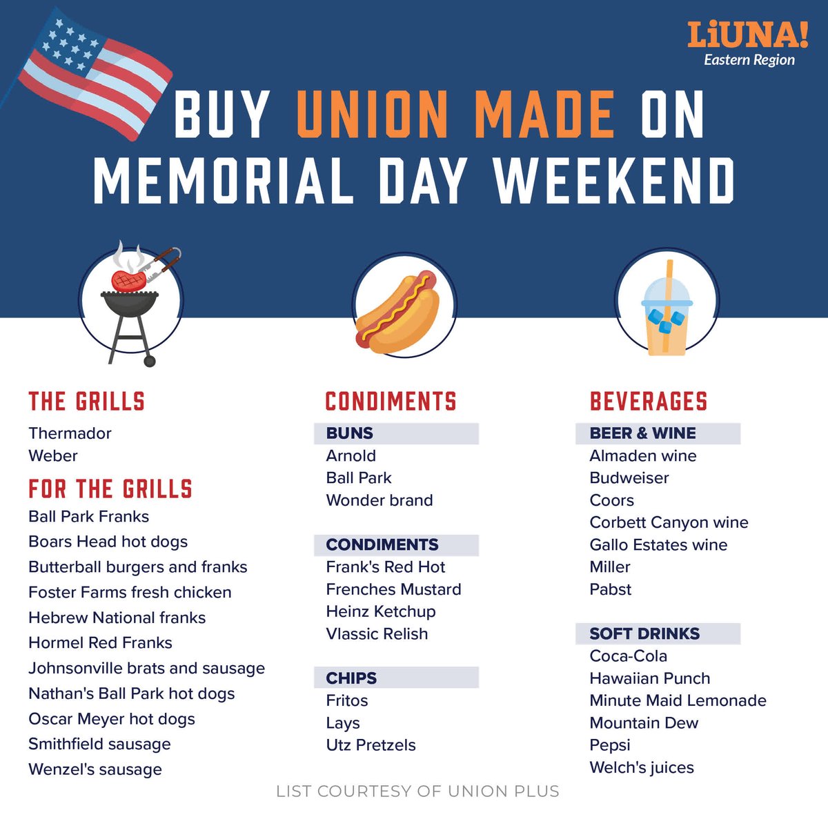Laborers Local 199 (@liunalocal199) on Twitter photo 🌭 This #MemorialDayWeekend, show your friends & family the right way to BBQ—w/100% UNION-MADE grills, grill food & beverages.
Thx, as always, to <a href="/UnionPlus/">Union Plus</a> for the list.
And make sure you take a moment on #MemorialDay to honor those who sacrificed everything for our freedoms. 🌭 This #MemorialDayWeekend, show your friends & family the right way to BBQ—w/100% UNION-MADE grills, grill food & beverages.
Thx, as always, to <a href="/UnionPlus/">Union Plus</a> for the list.
And make sure you take a moment on #MemorialDay to honor those who sacrificed everything for our freedoms.