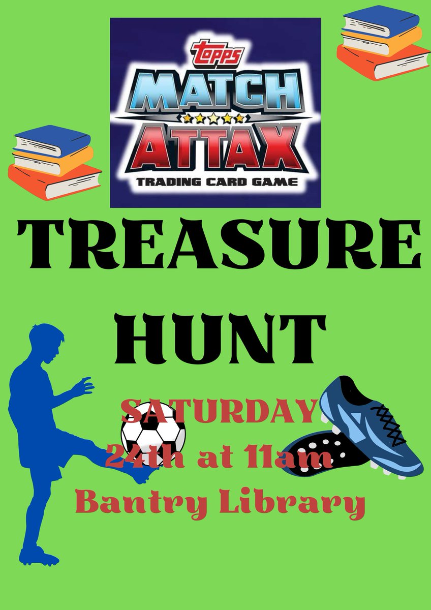 corkcolibrary's tweet photo. #BantryLibrary are having a Match Attax treasure hunt on Saturday at 11. Over 100 cards to be won! https://t.co/C7nGDCtMQh