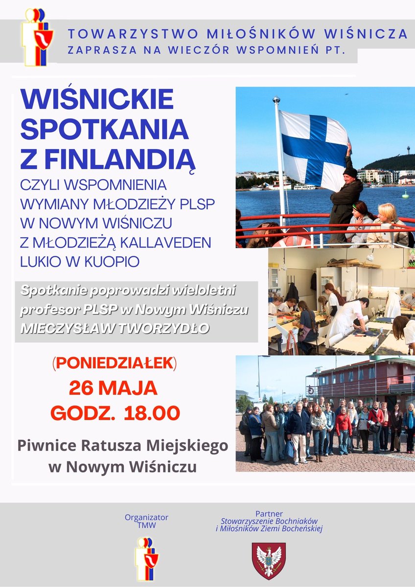 irzyk09's tweet photo. Zapraszam na spotkanie pod tytułem „Wiśnickie spotkania z Finlandią”, czyli wspomnienia wymiany młodzieży PLSP w Nowym Wiśniczu z młodzieżą Kallaveden lukio w Kuopio, które poprowadzi wieloletni profesor PLSP w Nowym Wiśniczu – Mieczysław Tworzydło.
#Kuopio #Finland #NowyWiśnicz https://t.co/39hCtz0tfs