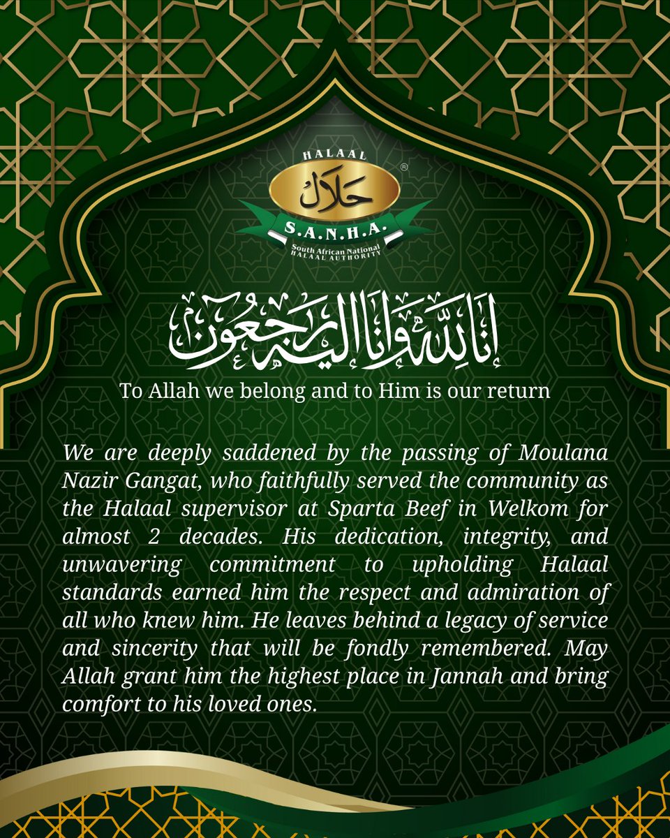 SANHA_Halaal's tweet photo. ِنَّــا لِلَّــہ وَإِنَّـا إِلَيْـــــــهِ رَاجِعــــــون 
ℑ𝔫𝔫𝔞 𝔩𝔦𝔩𝔩𝔞𝔥𝔦 𝔴𝔞 𝔦𝔫𝔫𝔞 𝔦𝔩𝔞𝔶𝔥𝔦 𝔯𝔞𝔧𝔦'𝔲𝔫
Mayyit of Marhoom: Moulana Nazir Gangat https://t.co/1tvnavjrOA