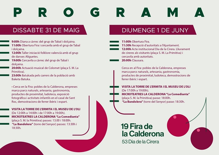 #agenda #Serra: Programació de la Fira de la Calderona i Dia de la Cirera infoturia.com/agenda/77585-s… <a href="/AjuntamentSerra/">Ajuntament de Serra</a> <a href="/GVAparcs/">GVA Parcs Naturals</a> <a href="/dipvalencia/">Diputació de València</a> <a href="/manccampdeturia/">Manc. Camp de Túria</a> <a href="/turismeolocau/">Turisme Olocau</a> <a href="/GVAturisme/">GVA Turisme</a>