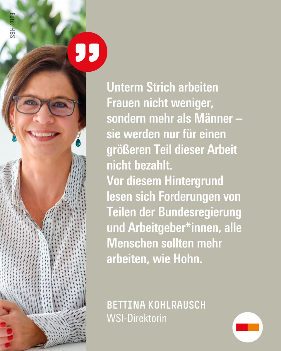 Ist #Teilzeit Luxus und muss weg? Die aktuelle Debatte um #Arbeitszeiten nimmt Realitäten nicht zur Kenntnis. Denn neben Erwerbsarbeit leisten vor allem Frauen viel (mehr) unbezahlte Carearbeit.

Einordnung von WSI-Direktorin Bettina Kohlrausch im Stern: stern.de/news/teilzeitq…