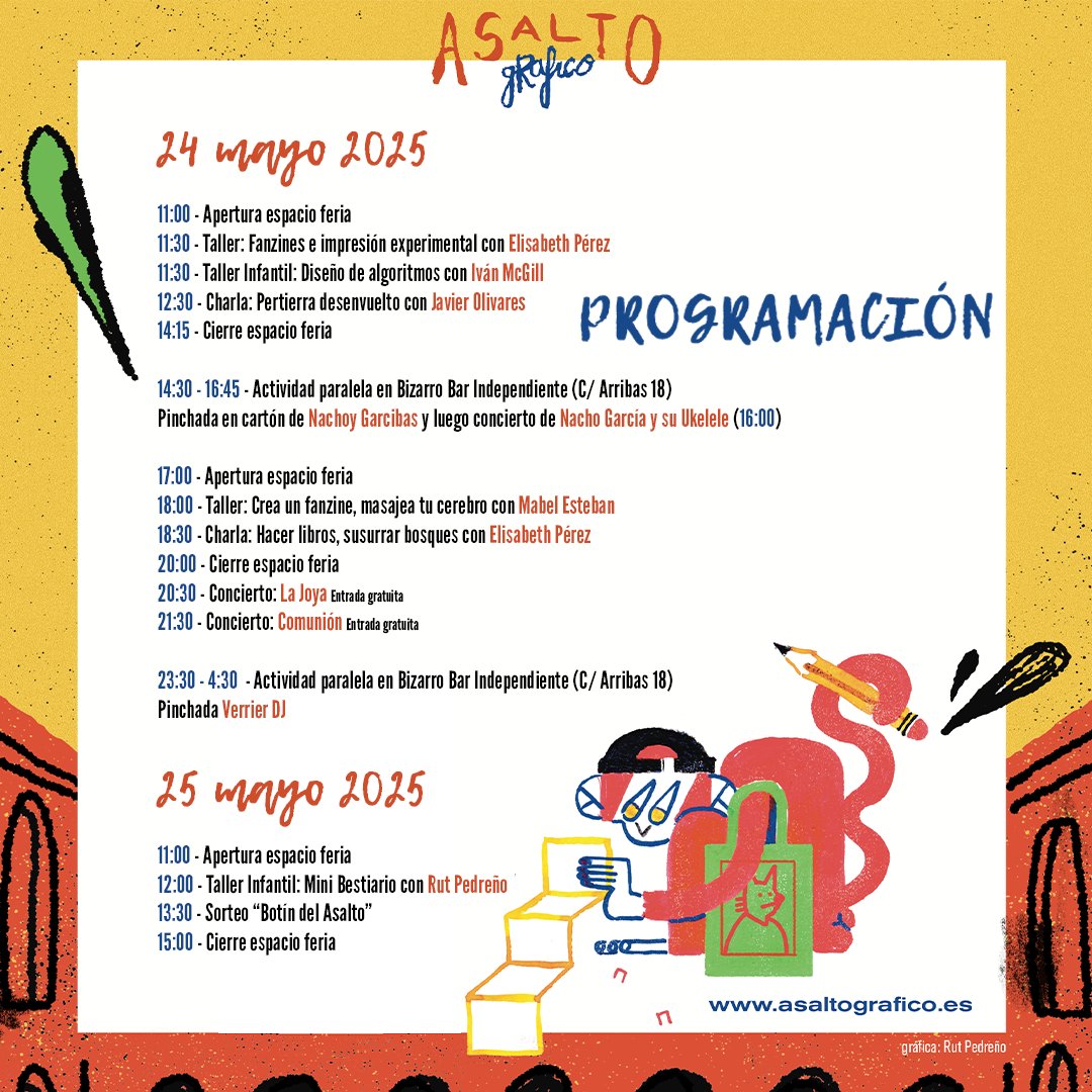 ESTE FINDE es ASALTO GRÁFICO en VALLADOLID. Venid a vernos, somos un montón de peña con zines bien guapos. Es gratis, hay un montón de actividades chulas.
¡NO OS LO PERDÁIS! En el Museo Patio Herreriano · Valladolid #zines #comic #autoedicion