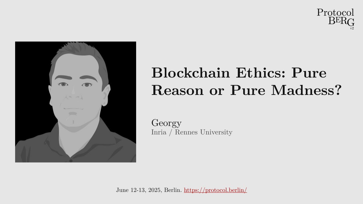 protocol_berg's tweet image. * Georgy Ishmaev, @Inria, asks why blockchain ethics hasn’t emerged like AI ethics. He makes the case for its importance, explores why copying AI ethics won&apos;t work, and outlines key challenges holding the field back.