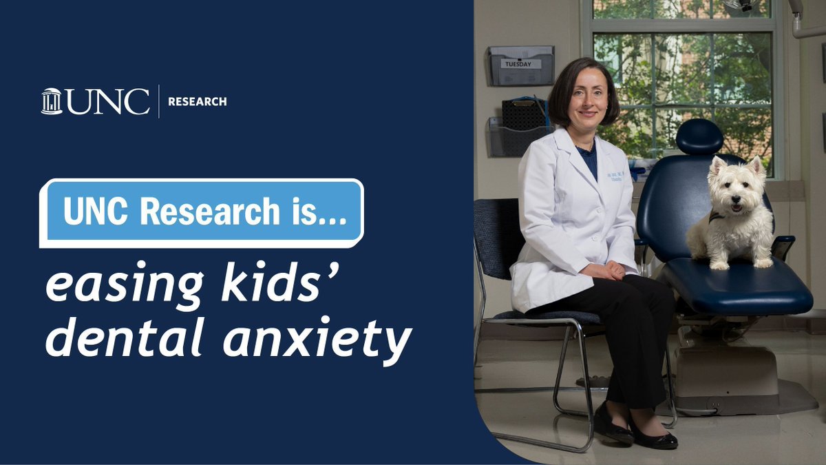 UNC Research is easing kids’ dental anxiety. Laura Jacox’s study shows therapy dogs make dental visits more fun and reduce anxiety by 82%. #UNCResearchisNC unc.live/3YBGa2e