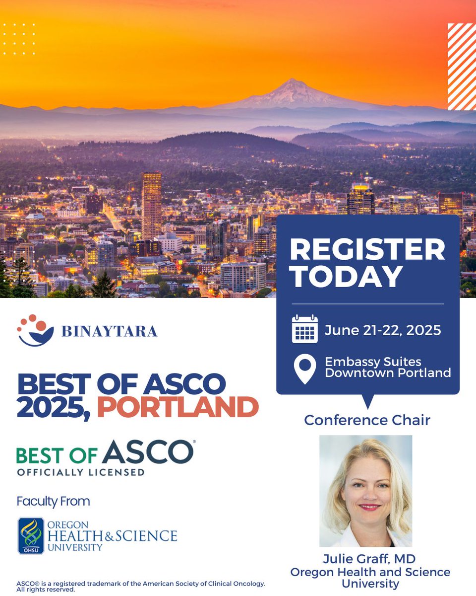 Binaytara (@binaytara) on Twitter photo The CME-accredited Best of ASCO 2025 review series is coming to #Portland! Join Dr. Julie Graff and other leading experts at <a href="/OHSUKnight/">OHSU Knight Cancer Institute</a> to break down the practice-changing abstracts from the 2025 ASCO® Annual Meeting. 🌟Register today: buff.ly/77Q2dmD #MedEd #MedTwitter The CME-accredited Best of ASCO 2025 review series is coming to #Portland! Join Dr. Julie Graff and other leading experts at <a href="/OHSUKnight/">OHSU Knight Cancer Institute</a> to break down the practice-changing abstracts from the 2025 ASCO® Annual Meeting. 🌟Register today: buff.ly/77Q2dmD #MedEd #MedTwitter
