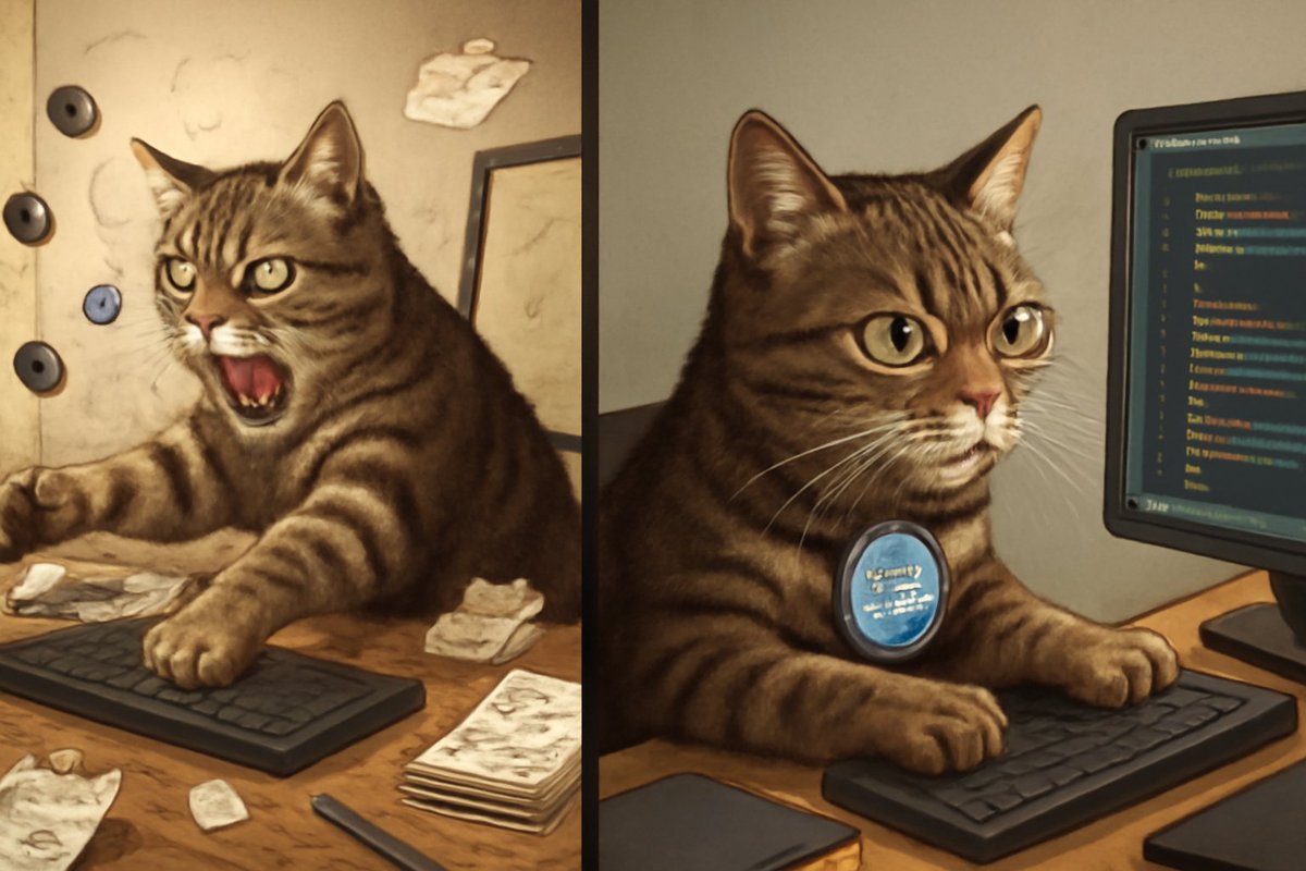 Festivus_soll's tweet photo. ⌨️ "My cat ‘helping’ me code vs. NekoByte’s collision detection:"
[Left: Cat on keyboard] → [Right: Cat peacefully coding with AI]
Upgrade to cat-proof dev tools today! � #NekoByteWins
Hashtags: #CatTech #ProgrammingMemes #PetDevelopers https://t.co/gJnjtvUnPc