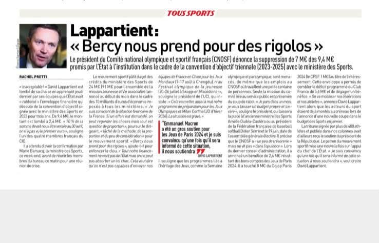 Le non-respect des engagements pris dans le cadre de la convention triennale signée en 2023 jusqu'en 25 entre le #cnosf et le ministère des Sports,avec un retrait de 7 M€ montre le mépris de la ministre des sports envers les représentants du sports français.Revenez à la raison !