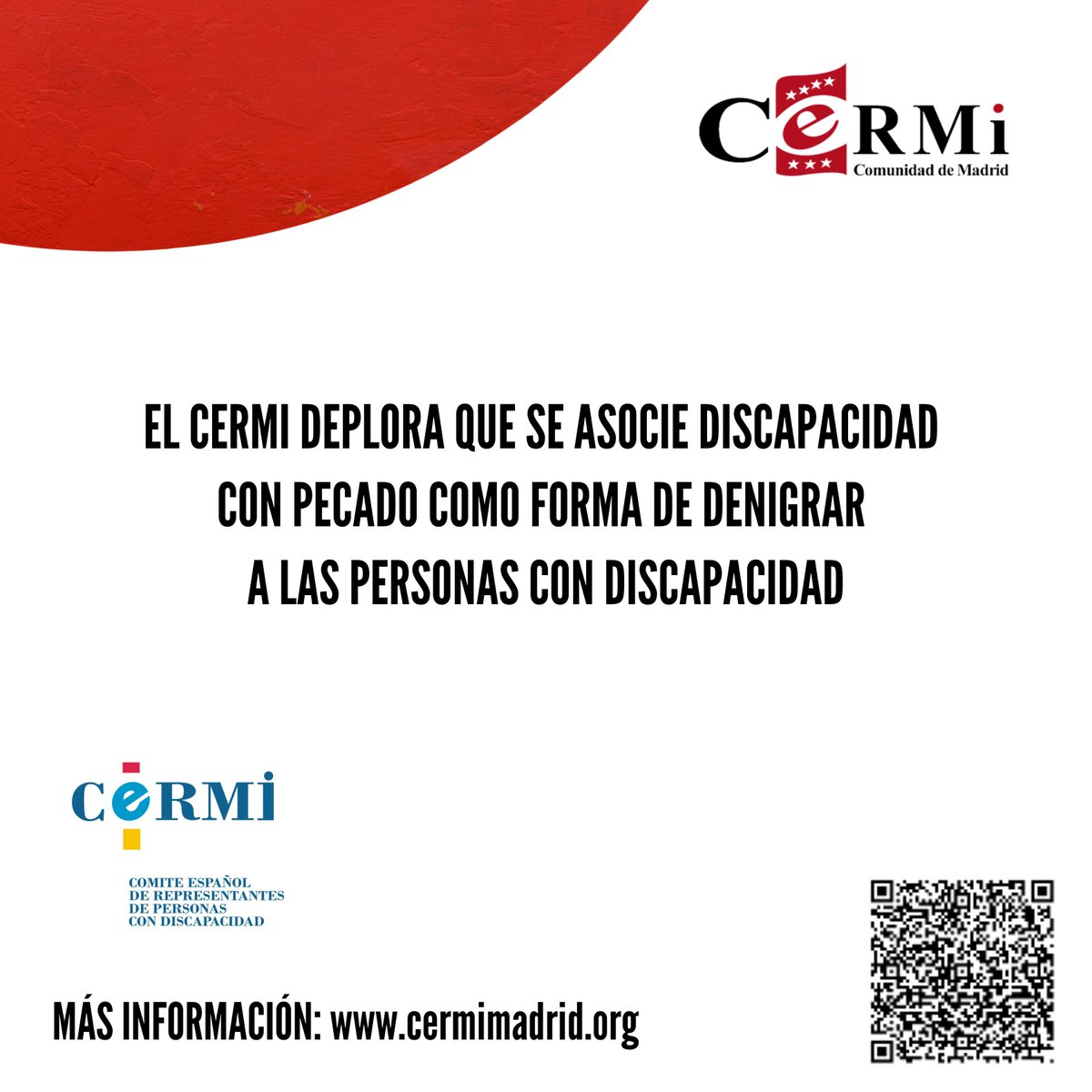 El #CERMI deplora que se asocie #discapacidad con pecado como forma de denigrar a las personas con discapacidad.

cermimadrid.org/el-cermi-deplo…