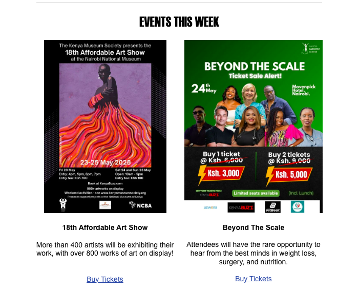 KenyaBuzz's tweet photo. Subscribe to our events newsletter and be the first to know the hottest events happening around you.โจ Stay in the loop on whatโs happening where, and when. ๐ฉ๐ฅ
Link๐: https://t.co/yH4bGCoycs
#StayInTheLoop #EventAlerts #WhatsOn https://t.co/Gvn4RLdG5G