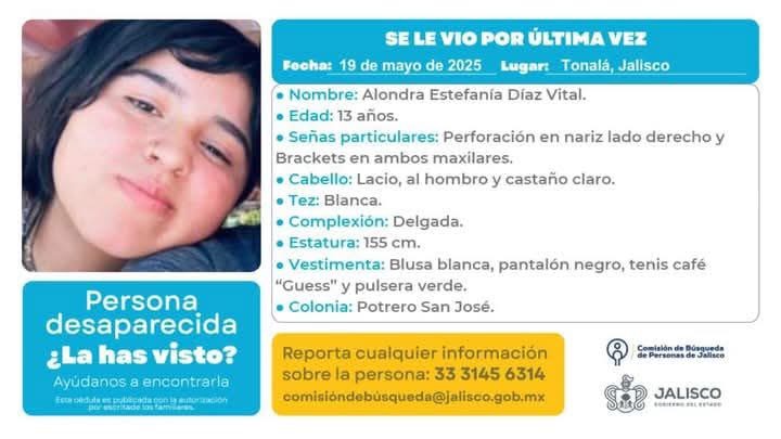 Menor #Desaparecida, favor de #Compartir