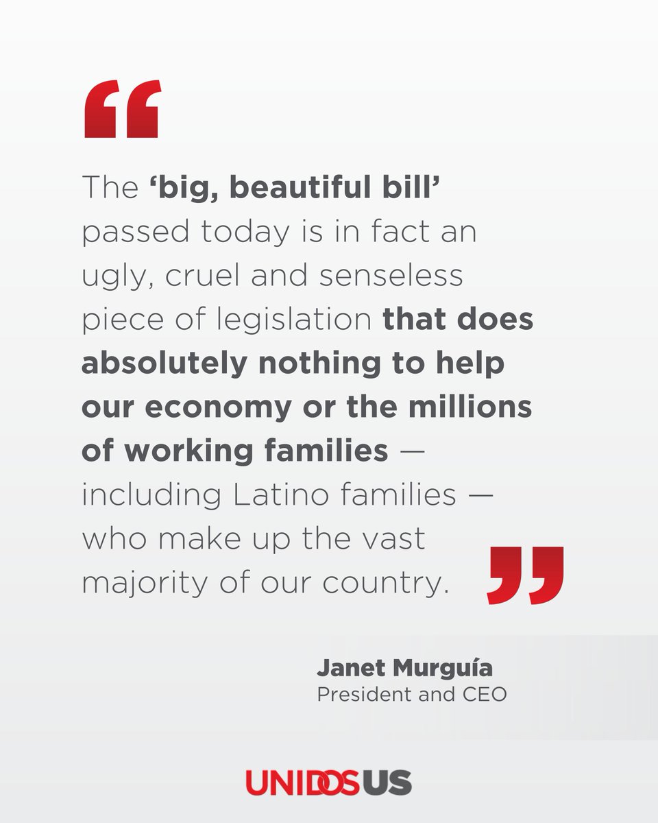 Despite strong opposition from Latino voters and the public, the House today passed a bill that would slash health care, food and education supports — hurting American families. 

bit.ly/3H5Ofq4

<a href="/JMurguia_Unidos/">Janet Murguía</a>