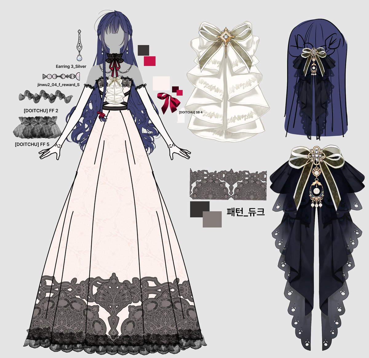 현재 등장한 클로이 드레스 시트들도 올려봐요☺️ 클로이에게 예쁜 옷 잔뜩입혀주고싶은 마음...(군복 클로이도 좋아요😍🫶💙) 11화부터 등장했던 의상🫴