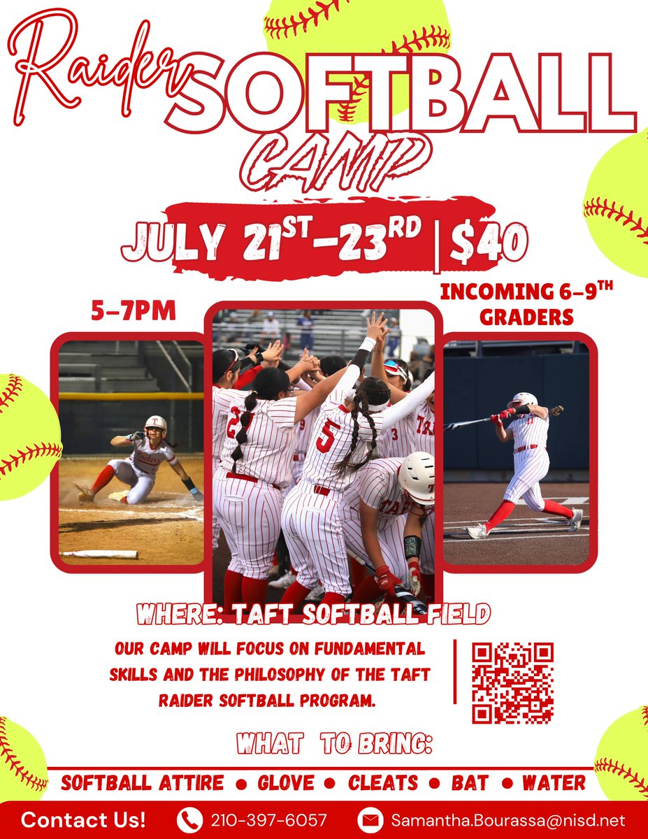 🥎Taft Raider Softball🥎 (@taftraidersb) on Twitter photo 🚨🚨🚨 TAFT SOFTBALL CAMP 🚨🚨🚨 
DATE CHAGE: July 21-23 🚨🚨🚨 TAFT SOFTBALL CAMP 🚨🚨🚨 
DATE CHAGE: July 21-23