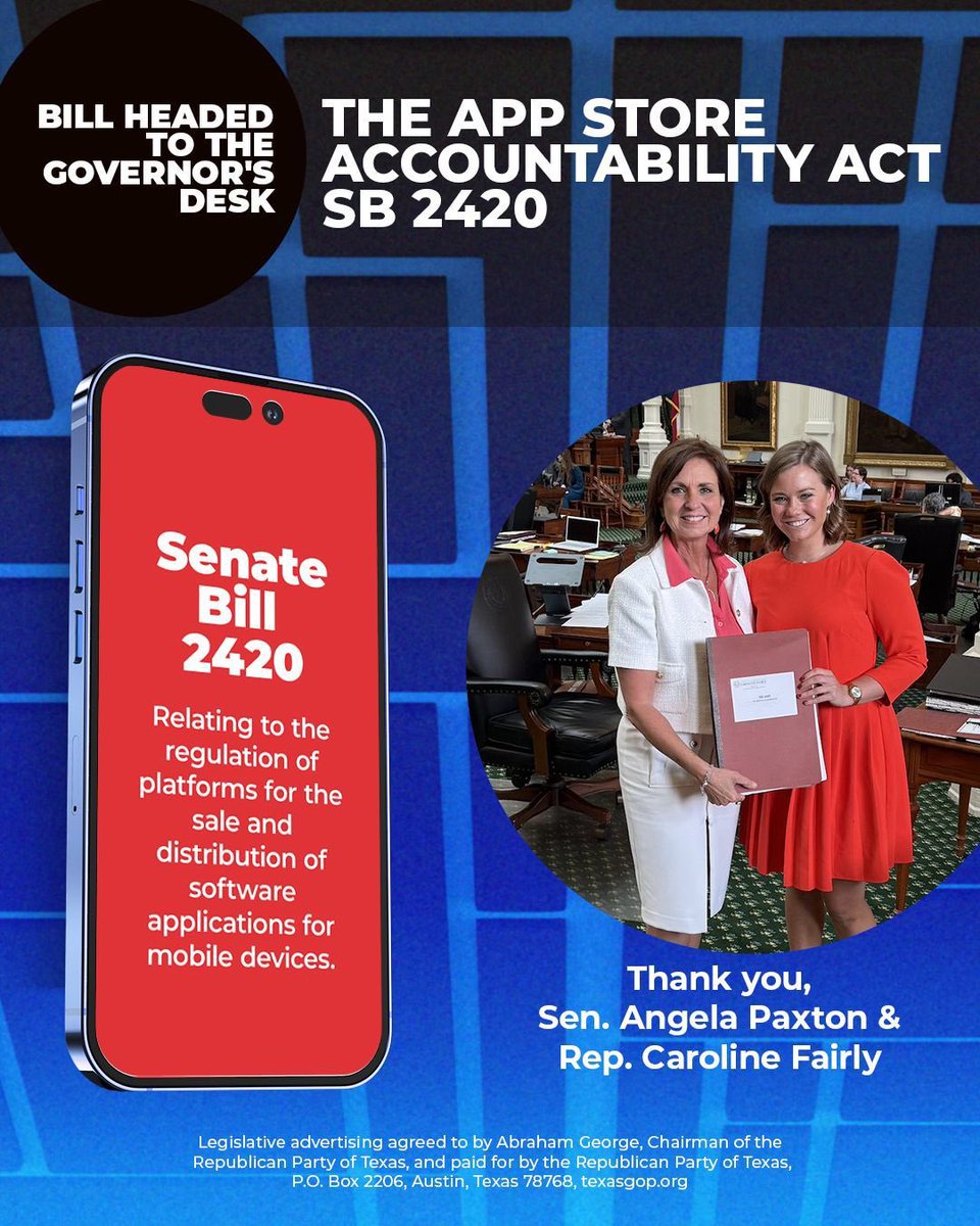 Libs of TikTok (@libsoftiktok) on Twitter photo The Texas House and Senate have passed the “App Store Accountability Act.” It now heads to <a href="/GregAbbott_TX/">Greg Abbott</a> desk!
The bill cracks down on s*xually inappropriate content for kids, closes loopholes that expose kids to harmful material online, and holds app stores accountable for The Texas House and Senate have passed the “App Store Accountability Act.” It now heads to <a href="/GregAbbott_TX/">Greg Abbott</a> desk!
The bill cracks down on s*xually inappropriate content for kids, closes loopholes that expose kids to harmful material online, and holds app stores accountable for