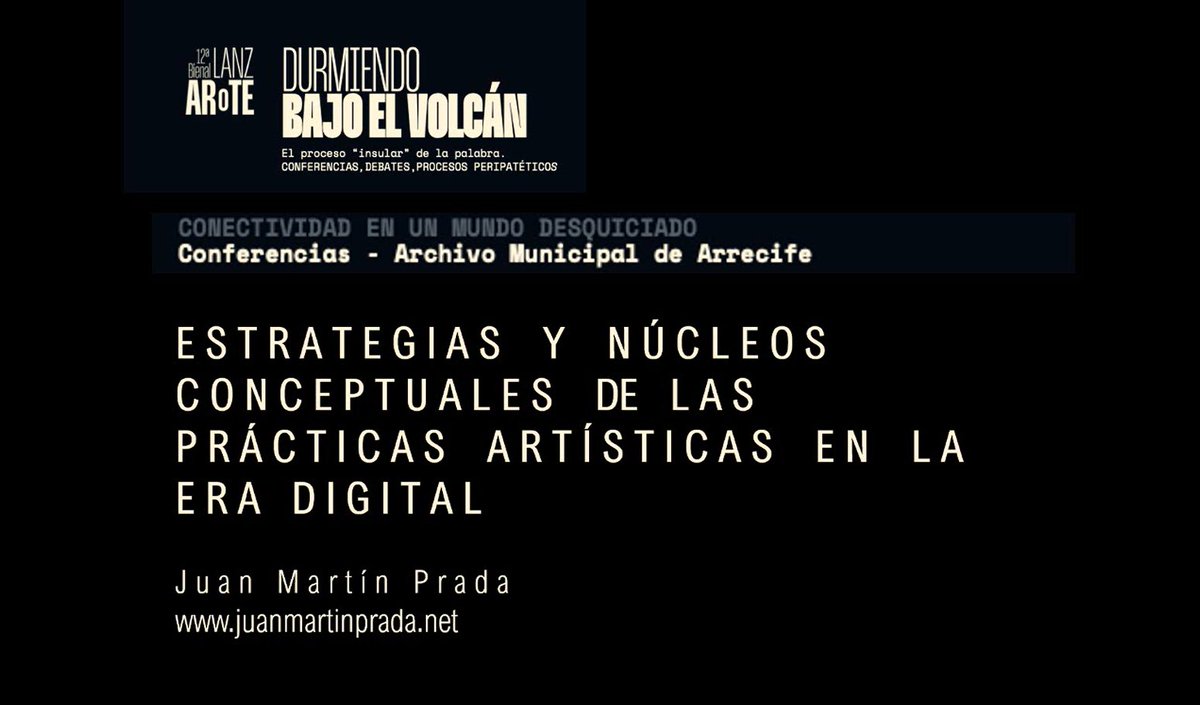 Comparto la grabación de la conferencia que impartí en el ciclo de conferencias de la Bienal de Lanzarote el día 11 de abril de 2025. Está centrada en uno de los capítulos del libro "TEORÍA DEL ARTE Y CULTURA DIGITAL" AKAL (2023)   youtu.be/FfKT9bJ2e0Q