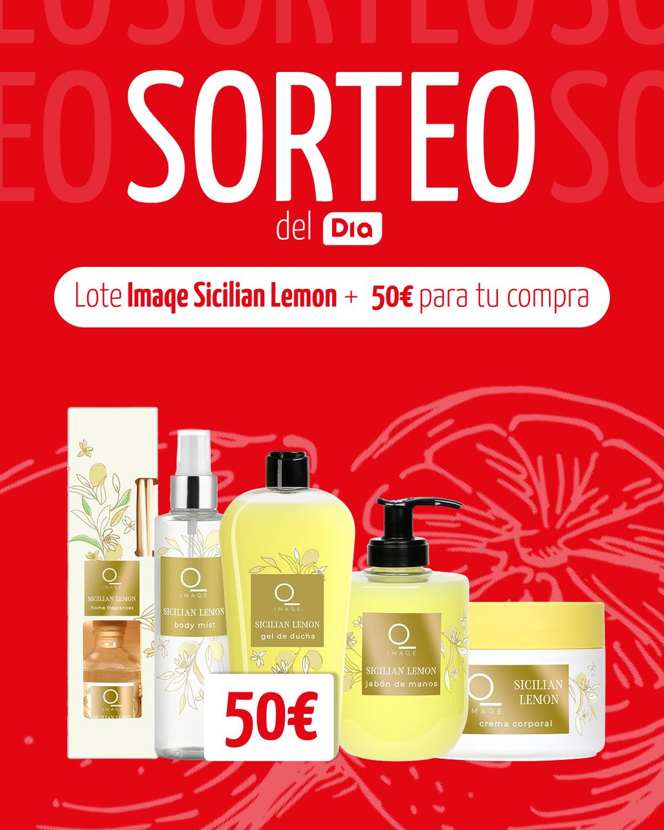 🍋 Sorteo del Dia 🍋

¡En Dia ya huele a verano! 🏖 Sorteamos 2 packs de la gama Sicilian Lemon de Imaqe + cupón de 50€ para compras en Dia.

¿Cómo participar?

• ¡Síguenos!

• Menciona a un amigo y usa el #SorteoDelDia

• Like y RT

Tienes hasta el 27 de mayo (incluido) para
