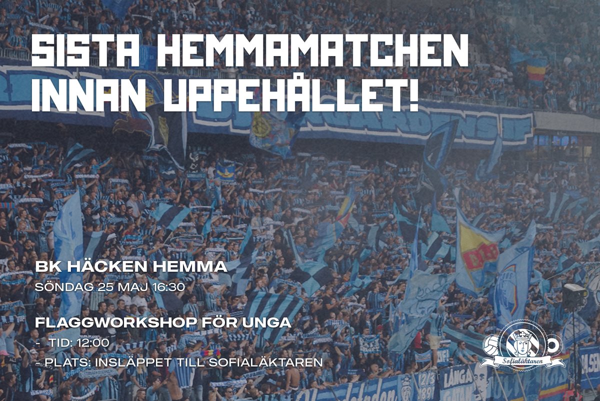 Sista matchen på Sofialäktaren innan uppehåll!

Inför match kör vi en flaggverkstad för unga Djurgårdare. Vi kör igång från 11:00 vid insläppet till Sofialäktaren och håller på tills ett par timmar innan match. Medtaget material eller föranmälan behövs inte.

Vi ses på söndag!