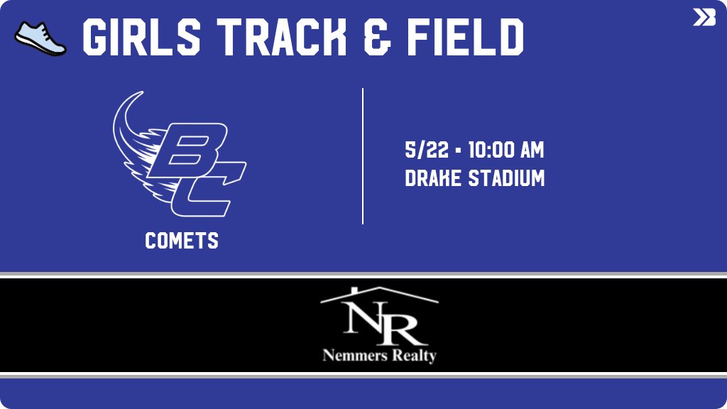 Girls Track &amp; Field (Varsity) Meet Day! - Check out the event preview for the Bellevue Comets. It starts at 10:00 AM and is at Drake Stadium Track. gobound.com/ia/ighsau/girl…