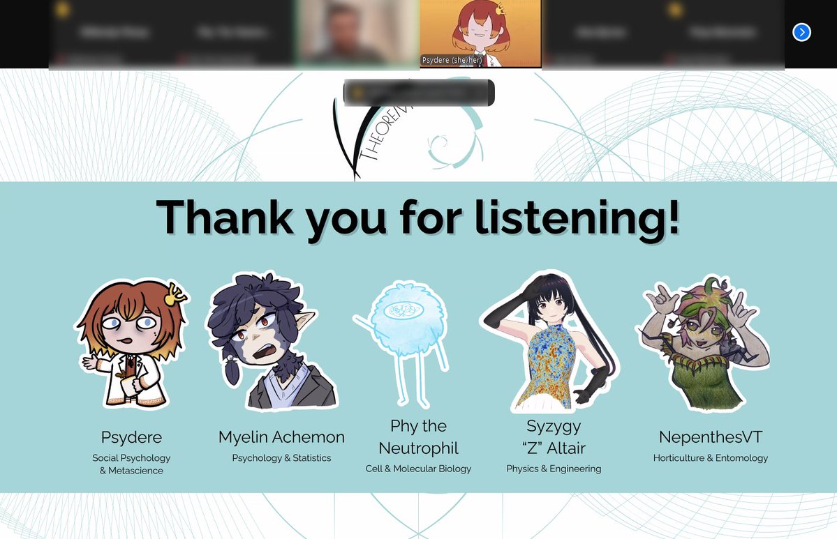 VTheoremGroup's tweet image. VTUBERS AT AN ACADEMIC CONFERENCE?!

Today we gave a talk about using VTubing for science communication at SIPS 2025, a psychology conference!

Thank you @improvingpsych for the amazing opportunity!

🧡💜🩵❤️💚