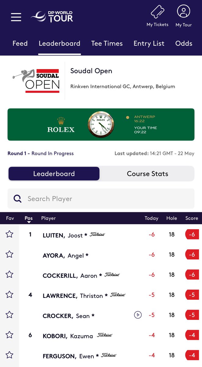 KNGgolf's tweet photo. Well this was a great way to wake up this morning!!

Aaron Cockerill fires a bogey free 65 (-6) to open up the @SoudalOpen . 

Currently sitting T1!!

🇨🇦🇨🇦 https://t.co/eBXX7wSf1B
