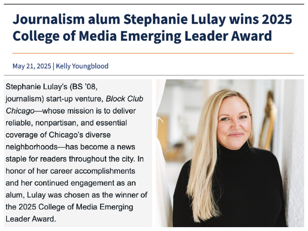 Stephanie Lulay (@slulay2) on Twitter photo Grateful to the University of Illinois College of Media for this honor — and for all my alma mater has poured into me.
<a href="/MediaAtIllinois/">Media at Illinois</a>
media.illinois.edu/journalism-alu… Grateful to the University of Illinois College of Media for this honor — and for all my alma mater has poured into me.
<a href="/MediaAtIllinois/">Media at Illinois</a>
media.illinois.edu/journalism-alu…