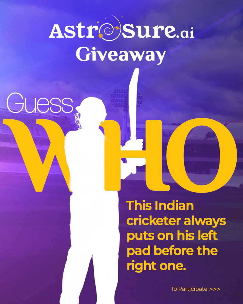 Astrosureai's tweet image. 🏏 IPL GIVEAWAY ALERT! 🏏
Guess the player &amp;amp; win 🎁
🎯 ₹1000 Amazon Gift Card +
🔮 3 months FREE Astrosure App subscription!

Here’s how to win:
1️⃣ Follow us
2️⃣ Comment your answer &amp;amp; tag 3 friends
3️⃣ Retweet this post!

Let the guessing game begin!

#IPLContest #IPL #IPL2025…