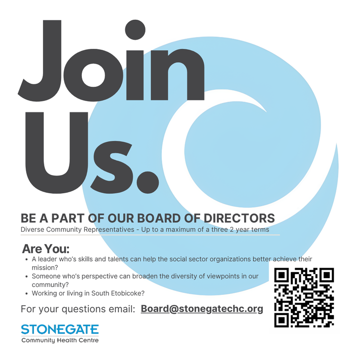 Our friends at <a href="/StonegateCHC/">Stonegate CHC</a> are seeking new Board Members. If you have an interest in health care, plus a background in any one or more of the following: community volunteering, leadership, professional career, not-for-profit org., please contact Board@stonegatechc.org.