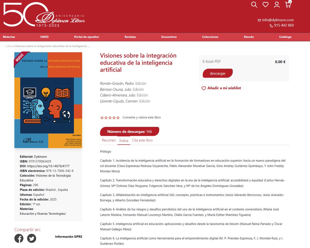 srviruel's tweet image. [#EdTechAI] El capítulo forma parte de una nueva publicación y colección del Grupo de Investigación Didáctica (@gid_us) de la Universidad de Sevilla (@unisevilla, @_edutec_, IAndInvTecnologíaEducativa). 

📚 Visiones sobre la integración educativa de la IA. 📷 Descarga gratuita.