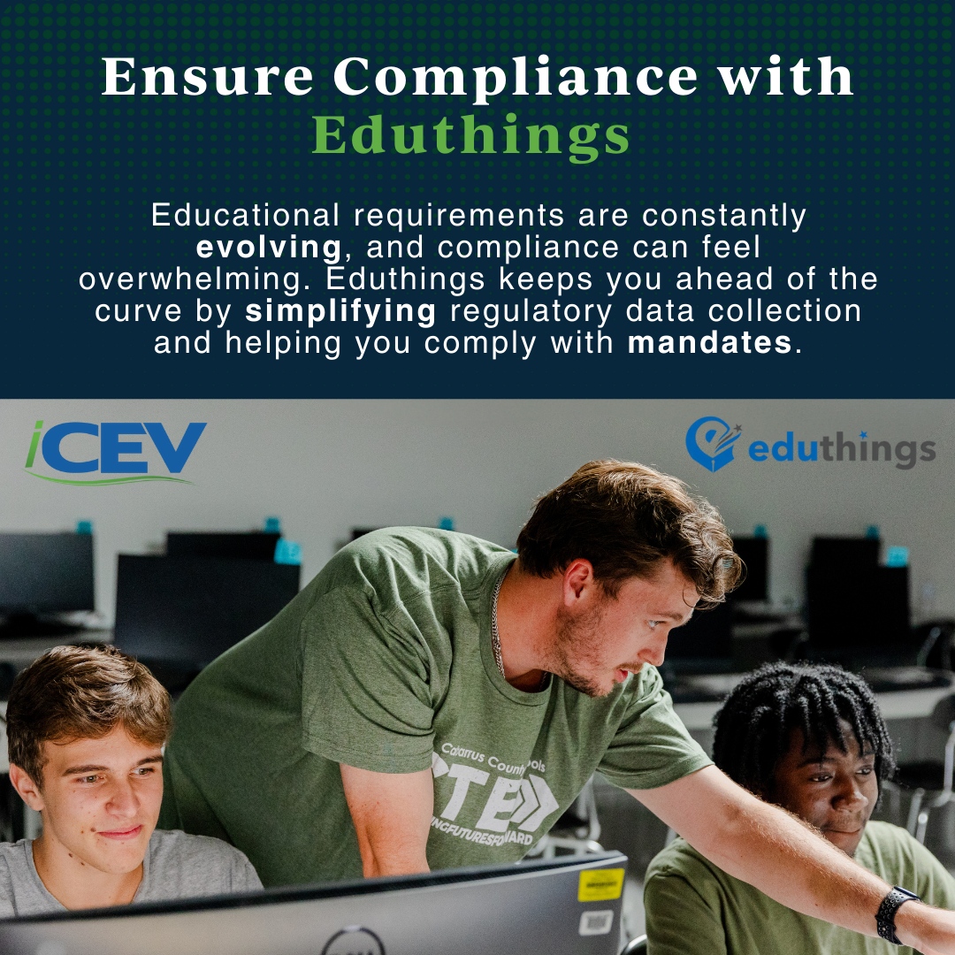 Staying compliant shouldn’t slow you down. #Eduthings simplifies regulatory data collection so you can stay ahead of evolving educational requirements—and stay focused on student outcomes. 

Learn more: tinyurl.com/37z5tava
#TheWorldNeedsCTE #CTE #iCEV