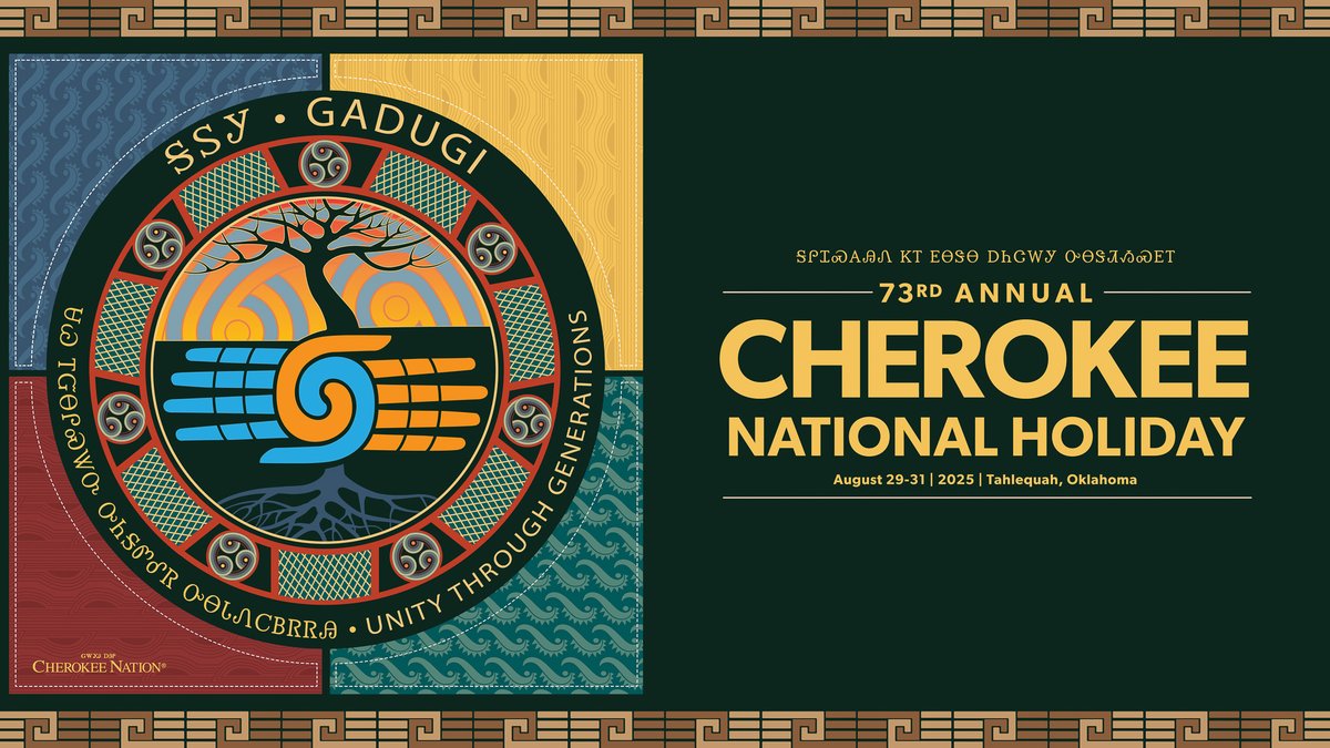 We are ✨100 days✨ away from the 73rd annual Cherokee National Holiday! This year’s artwork, designed by Cherokee National Treasure Dan Mink, illustrates the theme of “Gadugi – Unity Through Generations.” ➡️ Learn more about the symbolism here: loom.ly/kSwE5Hc