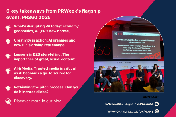 We’re back from <a href="/prweekuknews/">PRWeek UK</a>’s flagship #PR360 event in Brighton. It was packed with insight and inspiration. 
 
From creative B2B storytelling to the growing impact of AI on media, here are a few highlights and key takeaways from Brighton.

🔗: lnkd.in/eaT97Aud