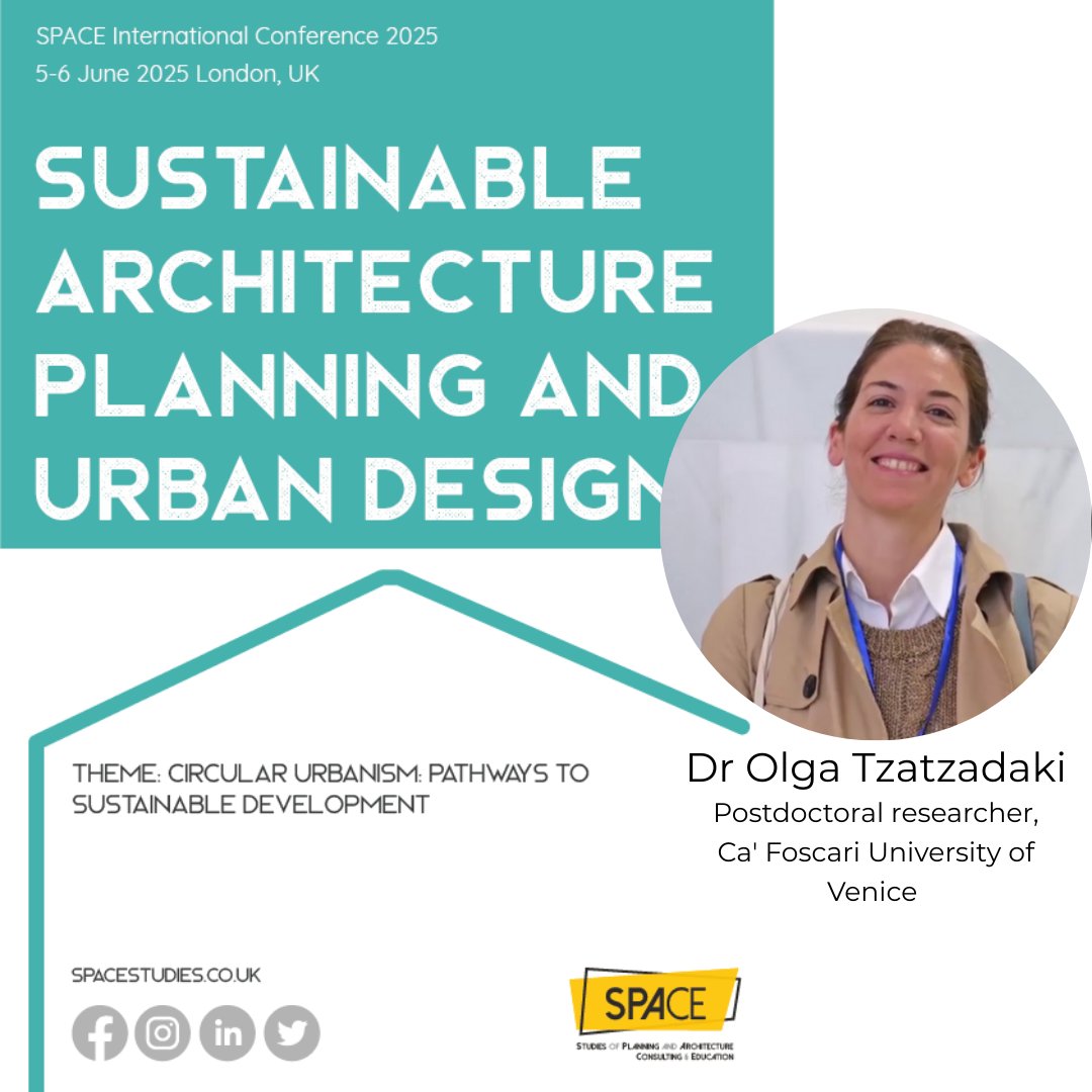 Space_Studies's tweet photo. 📢 Keynote Speaker at #SustainabilityConference:
Dr Olga Tzatzadaki, @UniCaFoscari, on:
Micro-Regeneration in Overtouristed Venice

Explore how local actors are leading grassroots urban change.

🎓 + workshop on Inclusive Urban Design w/ Dr Anahita Malek

🗓️ June 5–6 | London + Online
🔗 https://t.co/W0IdXn5c8O