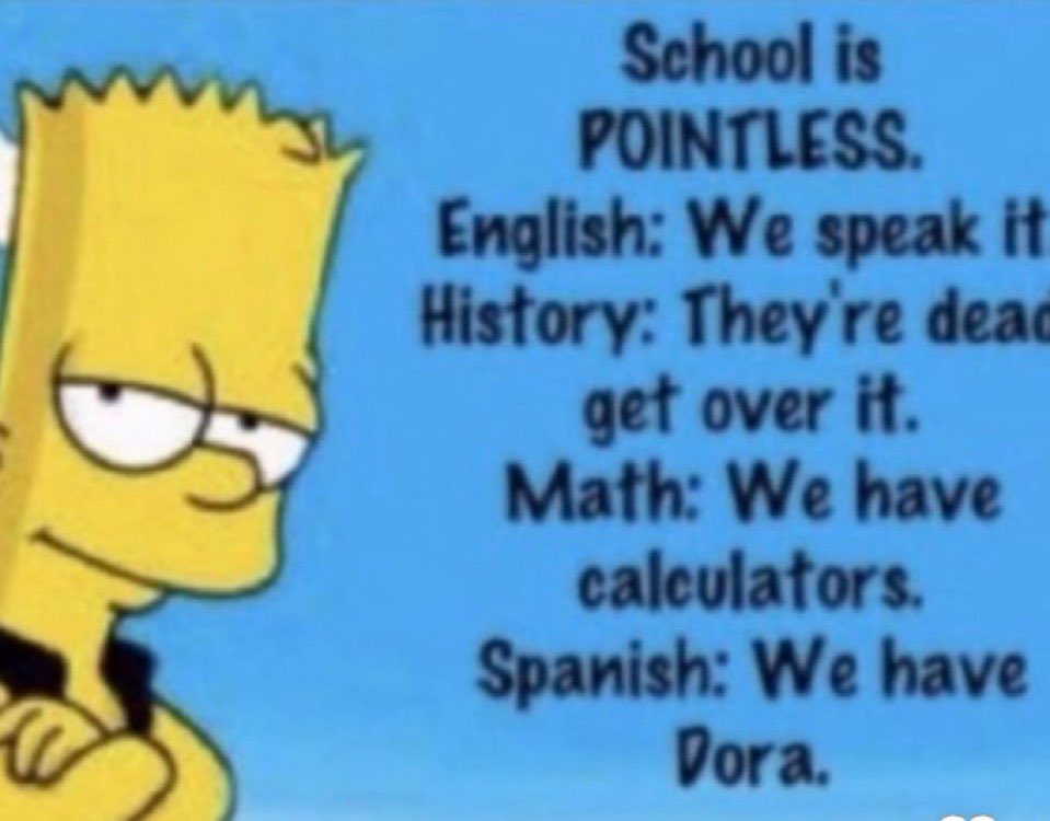 lazybones20XX's tweet image. * just got sent this.

* and honestly…

* they’re kinda right. 

* i mean, think about it.

* i’d think it was pointless if i was uneducated too.