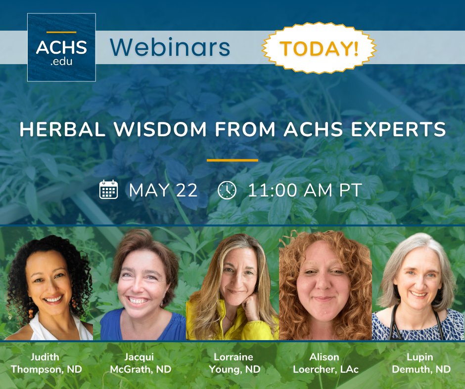 🌿 Join us TODAY, May 22 at 11am PT, for Herbal Wisdom from ACHS Experts! Learn from top herbalists &amp; explore your path in herbal medicine. Don’t miss this webinar! ➡️ Register now: hubs.ly/Q03mlhvt0
#HerbDay #HerbalMedicine #ACHSWebinars #HolisticHealth