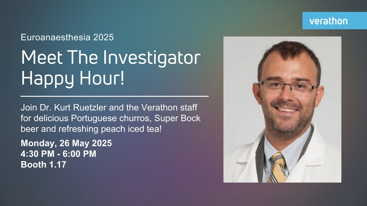 Stop by and join us for a fun and informative Happy Hour with Dr. Kurt Reutzler and colleagues at Verathon booth 1.17! Discuss their VL study while enjoying Portuguese churros, Super Bock beer, and refreshing peach iced tea. #EA25 #Verathon #GlideScope #Euroanaesthesia