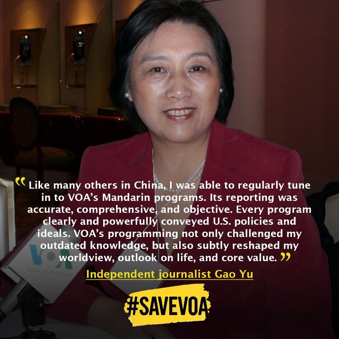 Gao Yu, now 81, is a courageous independent Chinese journalist who has been imprisoned three times by the regime in Beijing for exposing its brutalities. She has been relying on Voice of America for more than four decades. In April, she submitted a declaration in the Abramowitz