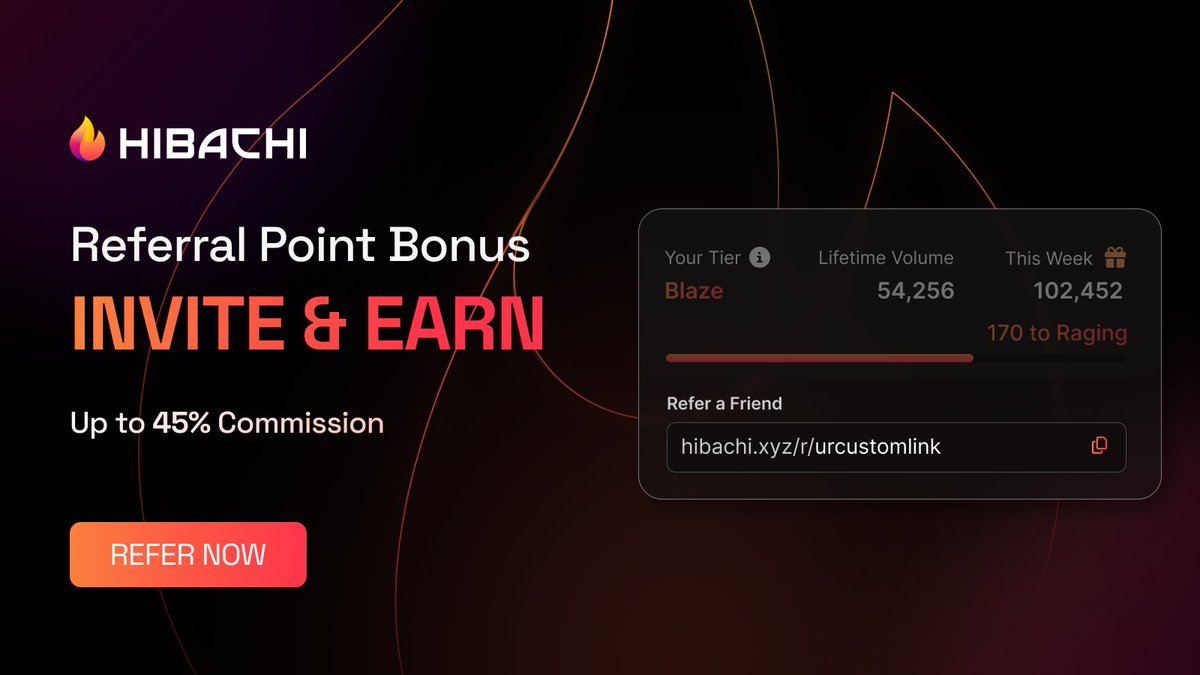 Your trades are cooking.
Your referrals should be too.

Earn up to 45% commission referring frens on the first provable exchange.