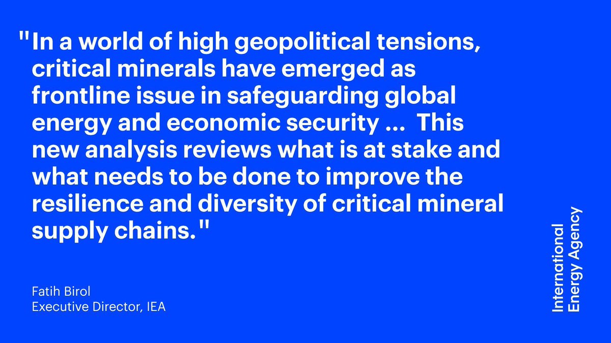International Energy Agency (@iea) on Twitter photo 🗣️ “In a world of high geopolitical tensions, critical minerals have emerged as frontline issue in safeguarding global energy and economic security.”
More from IEA's <a href="/fbirol/">Fatih Birol</a> on our Global Critical Minerals Outlook 2025 👉 iea.li/43C2zzg 🗣️ “In a world of high geopolitical tensions, critical minerals have emerged as frontline issue in safeguarding global energy and economic security.”
More from IEA's <a href="/fbirol/">Fatih Birol</a> on our Global Critical Minerals Outlook 2025 👉 iea.li/43C2zzg