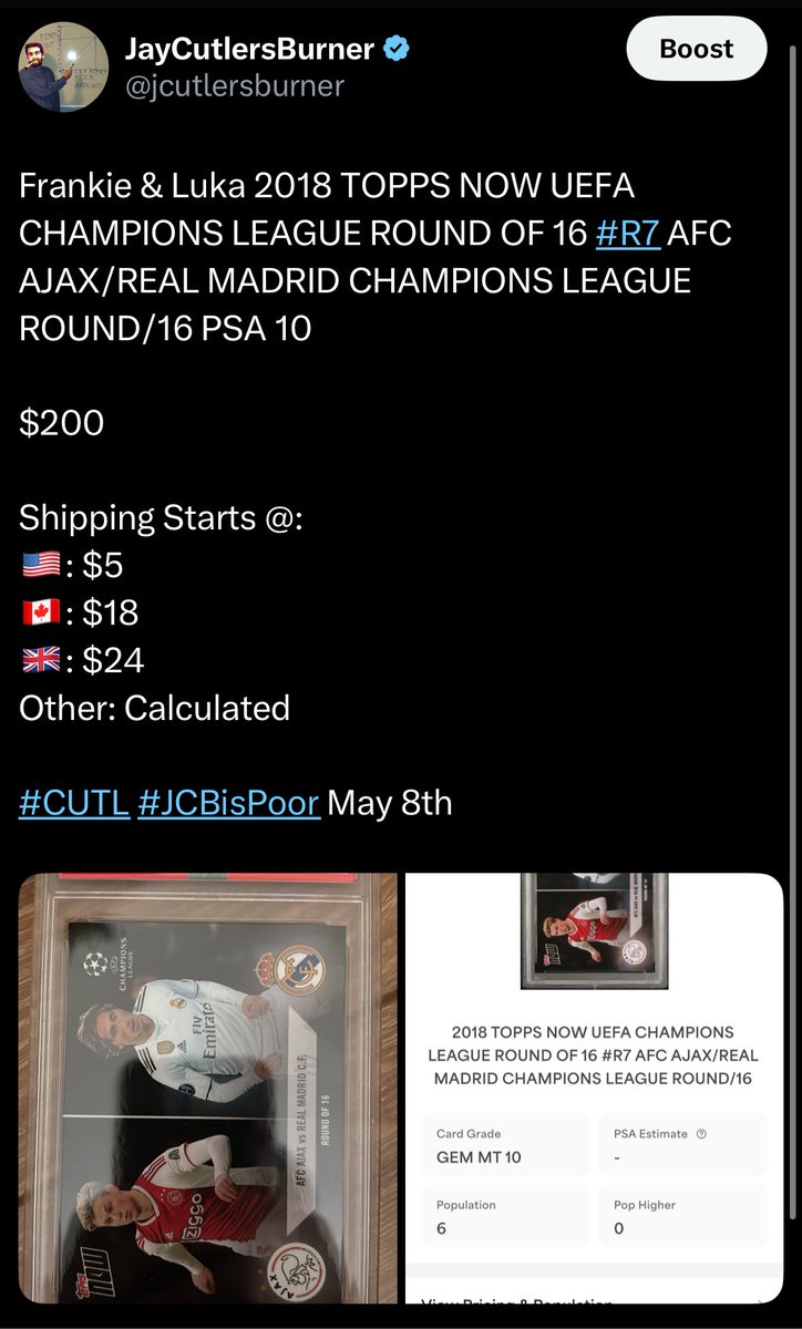 JayCutlersBurner (@jcutlersburner) on Twitter photo 🎉 GIVEAWAY 🎉
End of an Era. Luka Modric Real Madrid PSA 10
To Enter:
1. Follow: <a href="/jcutlersburner/">JayCutlersBurner</a> <a href="/moerscards/">moerscards</a> <a href="/Badger_Witt/">BadgerWittCards</a> <a href="/lifeinkaraoke/">bk</a> <a href="/snakkstacks/">Nathan Miller</a>
2. LIKE & RETWEET
3. Comment “#CUTL #TSSS”
*US Only
**Must follow all noted accounts 🎉 GIVEAWAY 🎉
End of an Era. Luka Modric Real Madrid PSA 10
To Enter:
1. Follow: <a href="/jcutlersburner/">JayCutlersBurner</a> <a href="/moerscards/">moerscards</a> <a href="/Badger_Witt/">BadgerWittCards</a> <a href="/lifeinkaraoke/">bk</a> <a href="/snakkstacks/">Nathan Miller</a>
2. LIKE & RETWEET
3. Comment “#CUTL #TSSS”
*US Only
**Must follow all noted accounts
