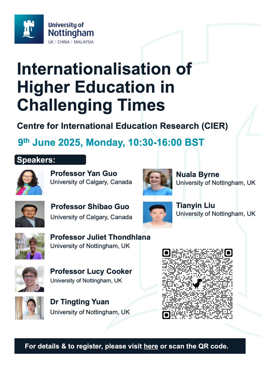 Dr Yuwei Xu 徐玉炜 (@dr_yuweixu) on Twitter photo You are warmly invited to join us in Nottingham to discuss internationalisation of higher education in challenging times; with an amazing line up of speakers 👇🏼 attendance is free with lunch provided. but please register for catering purpose: eventbrite.com/e/internationa… <a href="/UoNSoE/">UoN Education</a> You are warmly invited to join us in Nottingham to discuss internationalisation of higher education in challenging times; with an amazing line up of speakers 👇🏼 attendance is free with lunch provided. but please register for catering purpose: eventbrite.com/e/internationa… <a href="/UoNSoE/">UoN Education</a>
