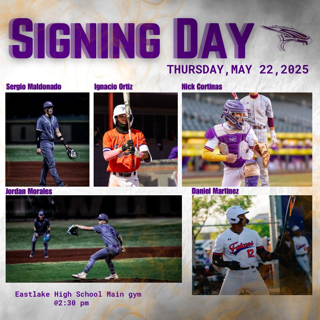 Good morning

Today, five members of this year's varsity team will be signing their collegiate intent letters.  What an amazing accomplishment for these young men.  Please join us in congratulating each of them and their families.  Way to go Falcons!!!