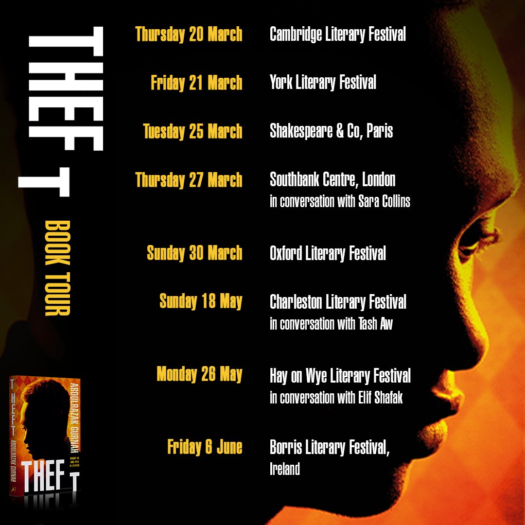 Bloomsbury Books UK (@bloomsburybooks) on Twitter photo 🚨 Book tour alert 🚨
Don't miss the chance to hear the masterful Abdulrazak Gurnah discuss his latest compelling novel #Theft as he embarks on a spectacular book tour around the UK.
Next stop: <a href="/hayfestival/">Hay Festival</a> on 26th May!
More info and tickets here: bit.ly/4aqwlc1 🚨 Book tour alert 🚨
Don't miss the chance to hear the masterful Abdulrazak Gurnah discuss his latest compelling novel #Theft as he embarks on a spectacular book tour around the UK.
Next stop: <a href="/hayfestival/">Hay Festival</a> on 26th May!
More info and tickets here: bit.ly/4aqwlc1