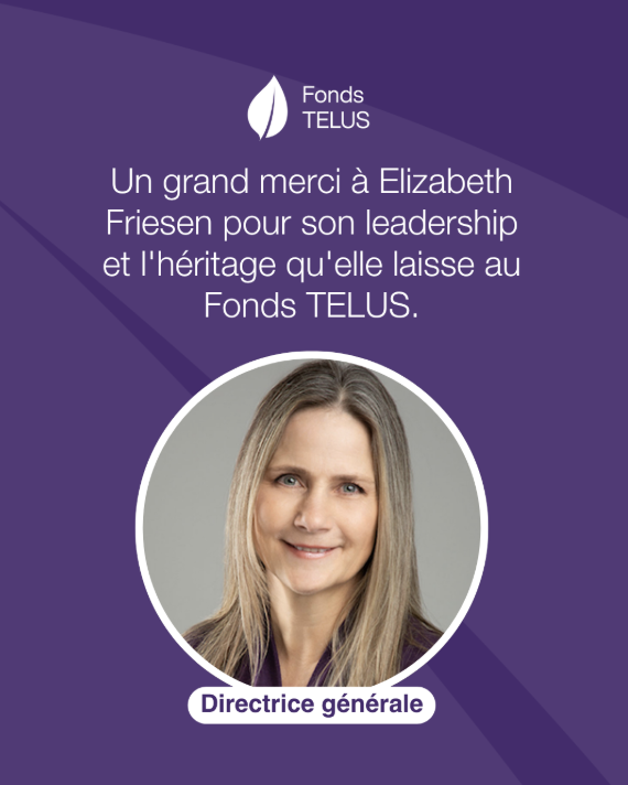 Elizabeth Friesen will be retiring as Executive Director of TELUS Fund on August 31, 2025.

A true change maker, Elizabeth has led TELUS Fund’s operations and program design with purpose and vision—empowering creators and advancing health storytelling across the country.

We’re