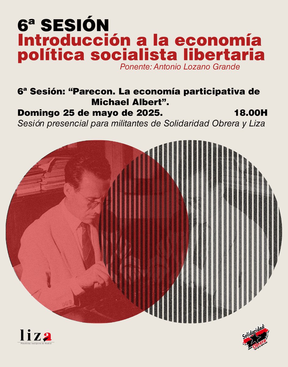 🌩️ ¡Anunciamos la 6° Sesión del curso de Introducción a la Economía Política Socialista Libertaria! 
El próximo domingo 25 de mayo a las 18h volvemos a la carga con una sesión centrada en La Economía Participativa.
Inscríbete aquí para asistir en directo: eepurl.com/iY9m7o
