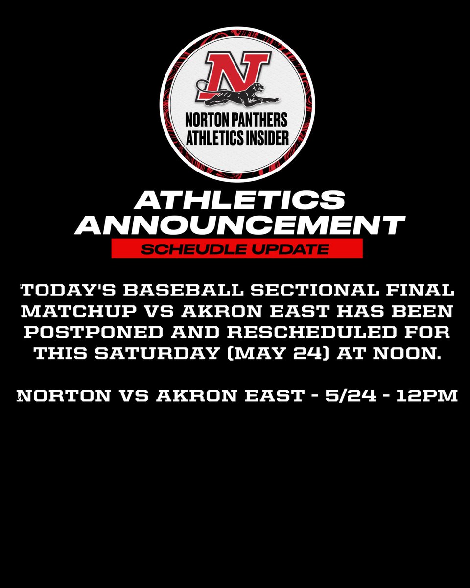Update on Today’s Baseball Game.
<a href="/NortonBaseball_/">Norton Baseball</a> <a href="/NortonAth/">Norton Athletics</a>