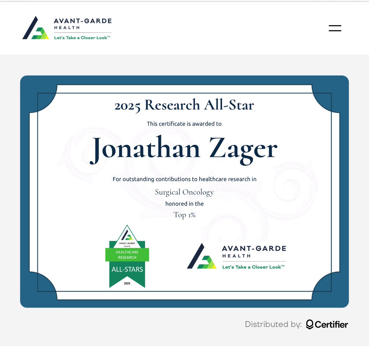 Jonathan Zager, MD (@jzager99) on Twitter photo Thank you Avant Garde for this honor. certificates.avantgardehealth.com/credentials/d7…. <a href="/MoffittNews/">Moffitt Cancer Center</a> thank you for the resources and support that allow me to make this possible. Thank you Avant Garde for this honor. certificates.avantgardehealth.com/credentials/d7…. <a href="/MoffittNews/">Moffitt Cancer Center</a> thank you for the resources and support that allow me to make this possible.