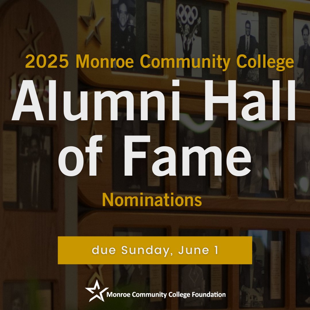 MCC Foundation (@mccmccf) on Twitter photo 🌟 Celebrate excellence! 🌟 2025 nominations for the <a href="/MonroeCC/">Monroe Community College</a> Alumni Hall of Fame close June 1! Know an inspiring #alum who has achieved professional success, while giving back to their community and alma mater? Nominate them today: bit.ly/3WorHEJ. 🌟 Celebrate excellence! 🌟 2025 nominations for the <a href="/MonroeCC/">Monroe Community College</a> Alumni Hall of Fame close June 1! Know an inspiring #alum who has achieved professional success, while giving back to their community and alma mater? Nominate them today: bit.ly/3WorHEJ.