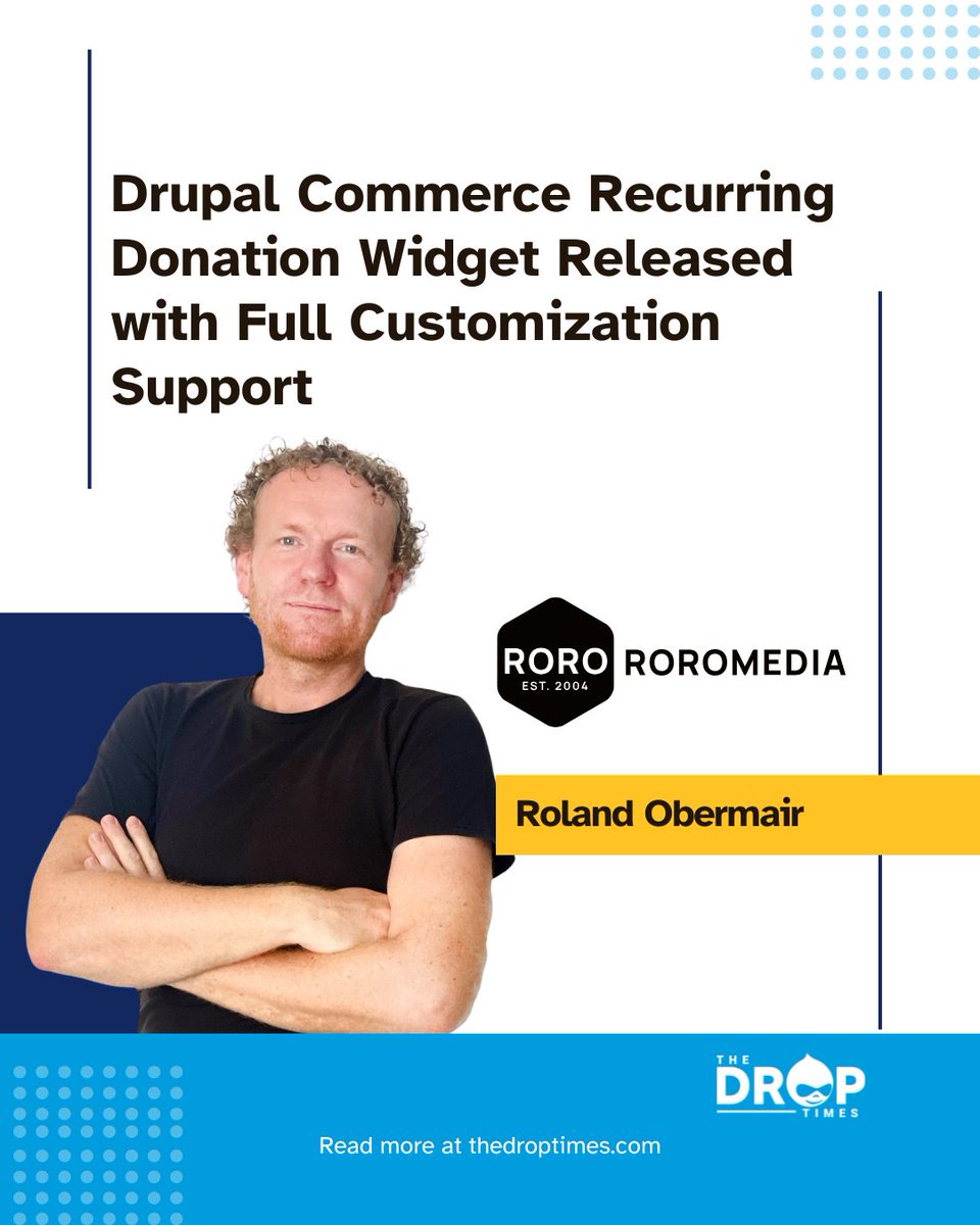 thedroptimes's tweet image. 💸 New for #DrupalCommerce: Recurring Donation Widget!
Roland Obermair's module supports monthly/annual giving, custom messages, & AJAX-powered modals—built for nonprofits. @roromedia
Now on Drupal.org with D9–11 support.
bit.ly/4ktVw1b