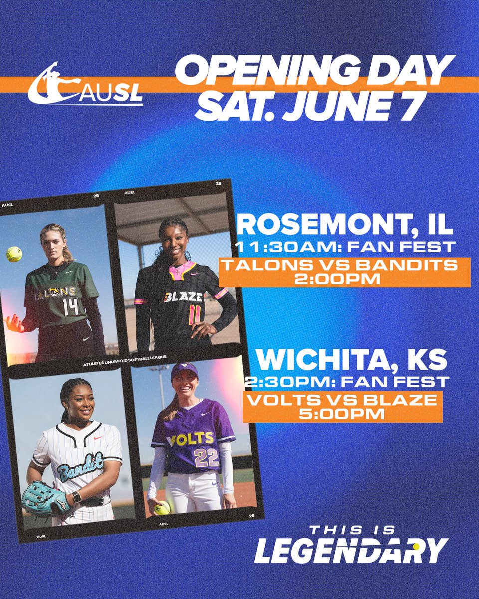 Opening Day will be packed full of fun 🤩

Join us before the games for Fan Fest including music, free ice cream, meet and greets with softball legends, AND MORE! 

🎟️ theausl.com/schedule